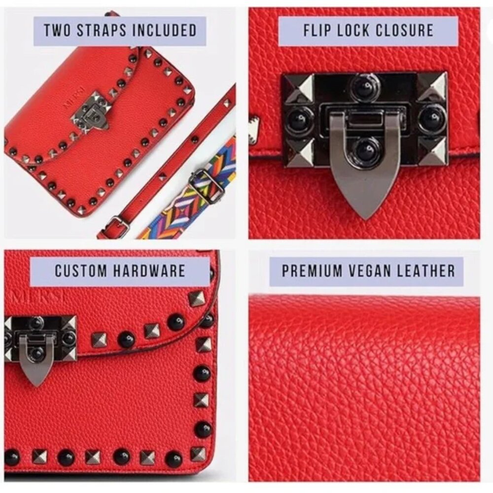 Mersi Ruby Studded Crossbody With 2 Straps - Orange - NWT - Picture 3 of 12